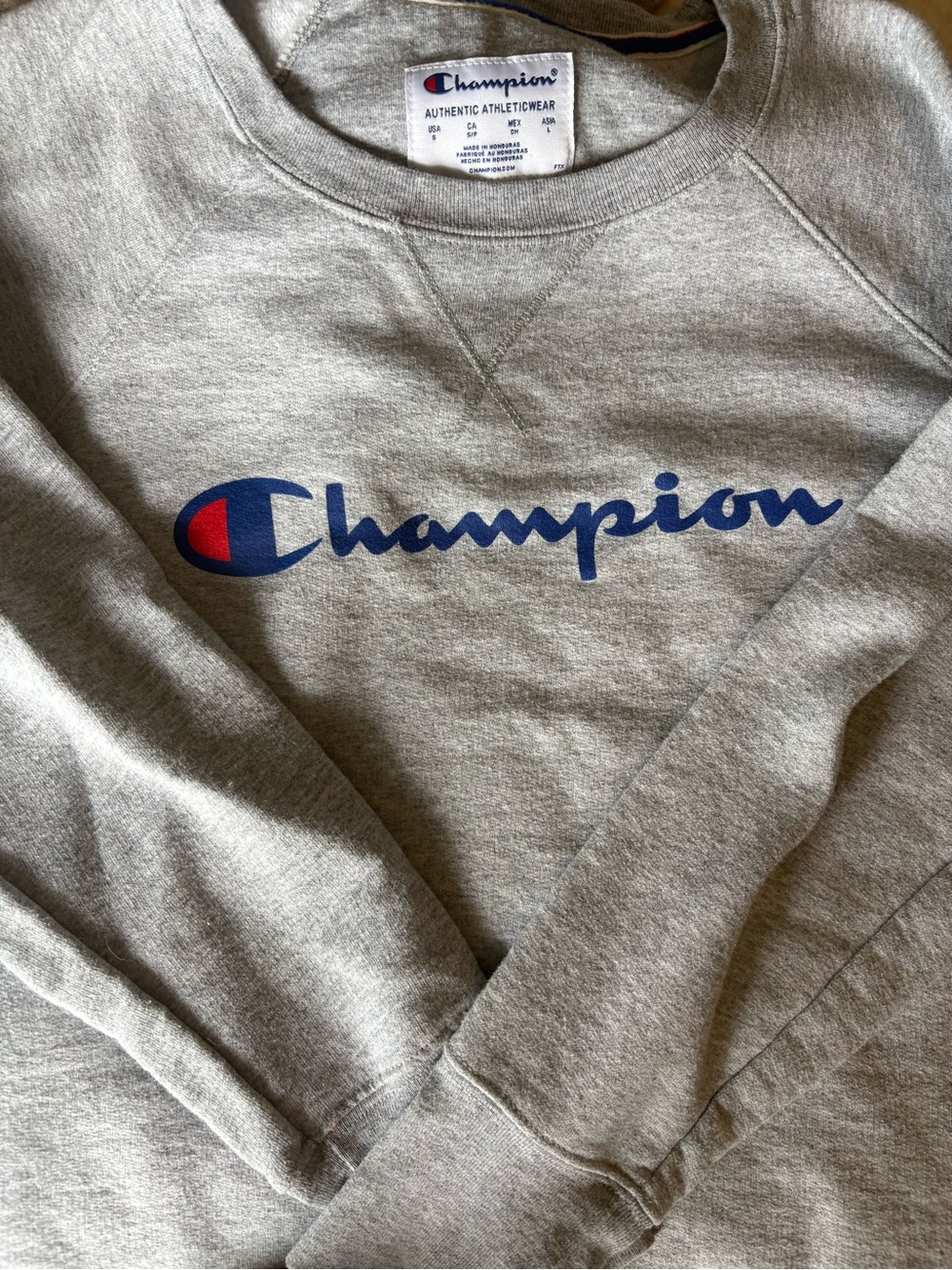 Champion Gray Crewneck with Blue & Red Logo - Picture 3 of 3